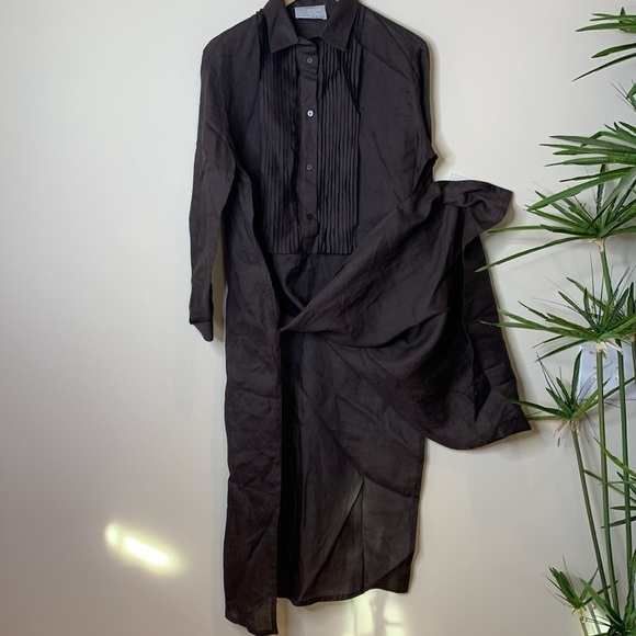 DUŠAN Brown 100% Bamboo Lightweight Oversized Made In Italy Maxi Shirt Dress L - Picture 6 of 15